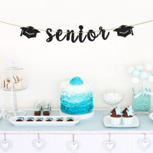 Glitter Senior Banner - Graduation Party Decoration, Class of 2024 Grad Party Supplies, Congrats Grad Party Decor - Black