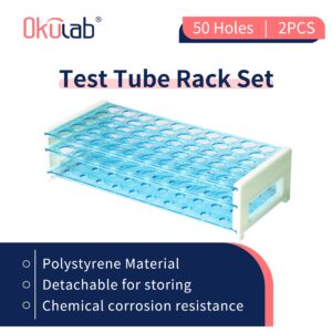 Okulab Detachable Plastic Tube Rack Set, 2pcs, Suitable for Tubes of Dia.≤17mm, 50 Holes Test Tube Holder, for Classroom, Lab,TTRP50A2