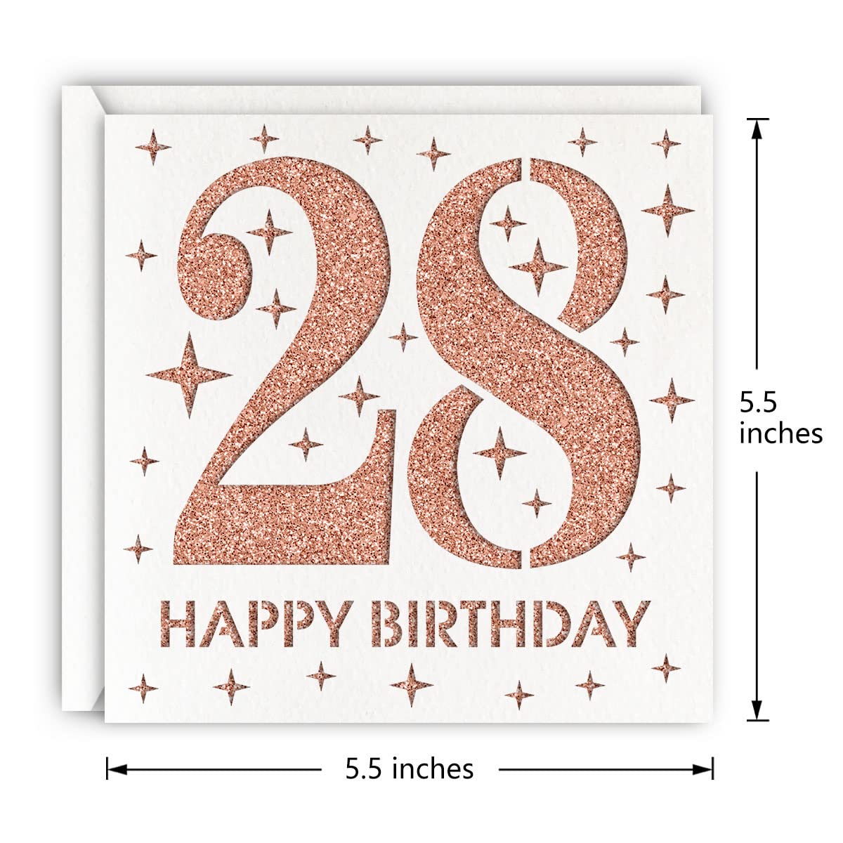 MAGJUCHE Rose Gold 28th Birthday Card, Laser Cut Glitter Woman Age 28 Birthday Gift For Daughter, Sister