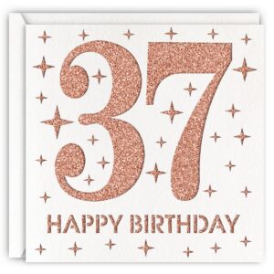 magjuche rose gold 37th birthday card, laser cut glitter woman age 37 birthday gift for wife, sister