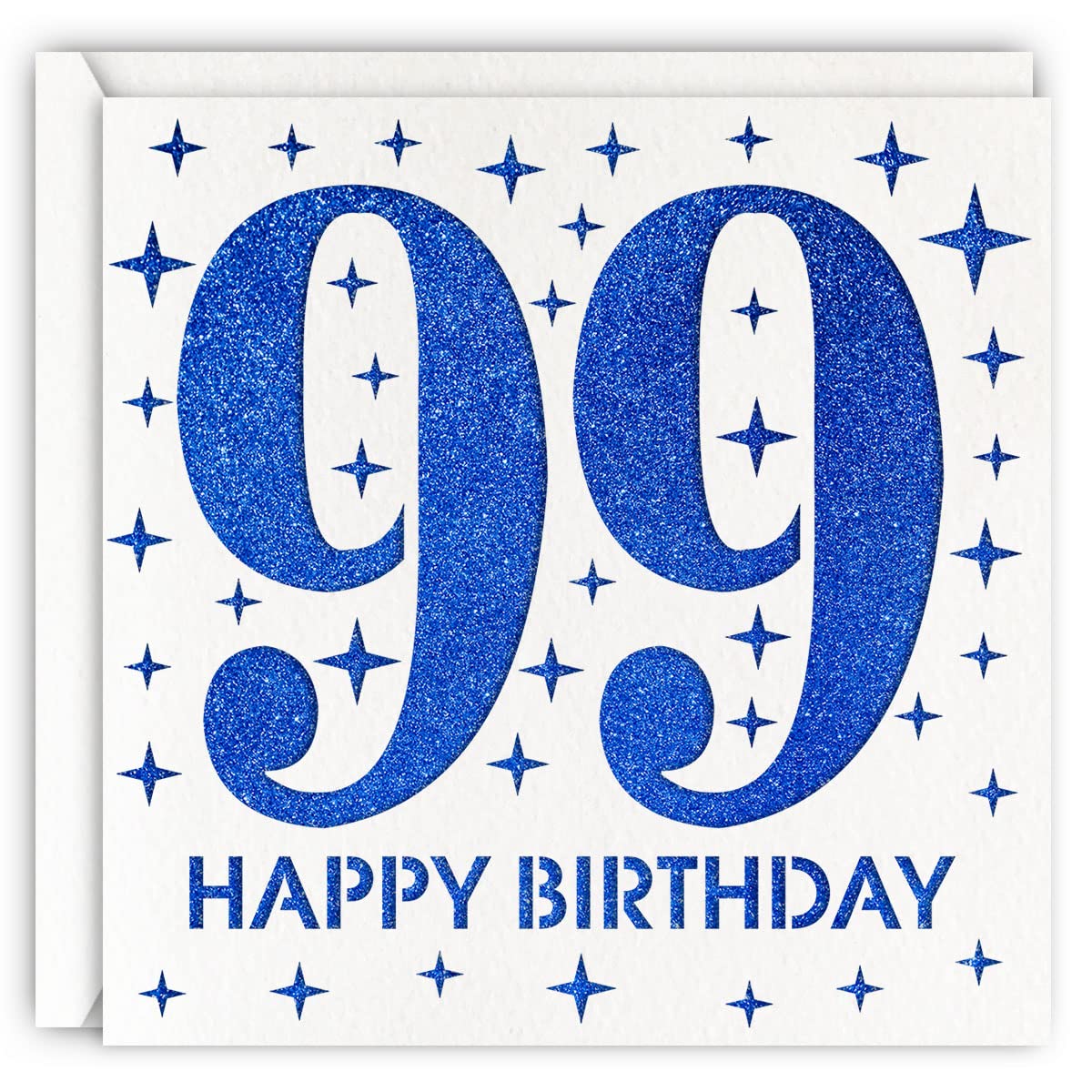 MAGJUCHE Blue 99th Birthday Card, Laser Cut Glitter Woman Man Age 99 Gift For Grandfather, Father