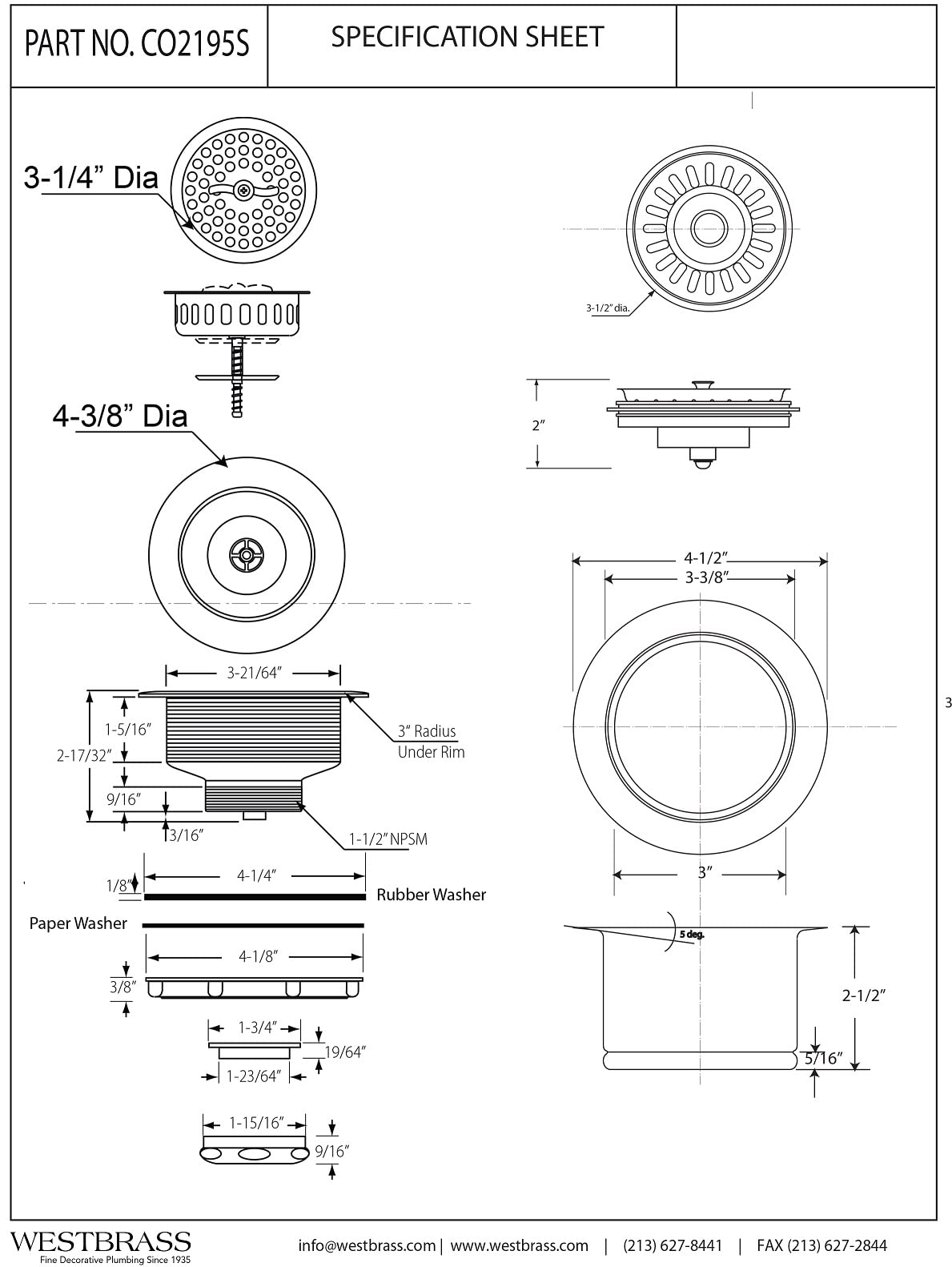 Westbrass CO2195S-12 Combo Pack 3-1/2" Wing Nut Twist Style Large Basket Extra-Deep Collar Kitchen Sink Waste Disposal Flange with Strainer Stopper, Oil Rubbed Bronze