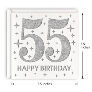 MAGJUCHE Silver 55th Birthday Card, Laser Cut Glitter Woman Man Age 55 Gift For Husband, Wife, Father