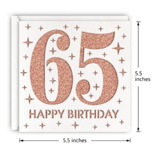 MAGJUCHE Rose Gold 65th Birthday Card, Laser Cut Glitter Woman Age 65 Birthday Gift For Mother, Wife, Sister