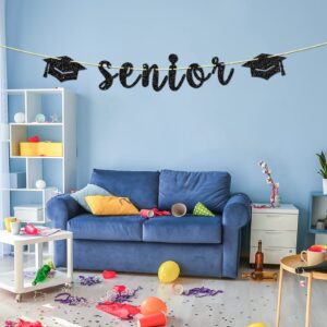 Glitter Senior Banner - Graduation Party Decoration, Class of 2024 Grad Party Supplies, Congrats Grad Party Decor - Black