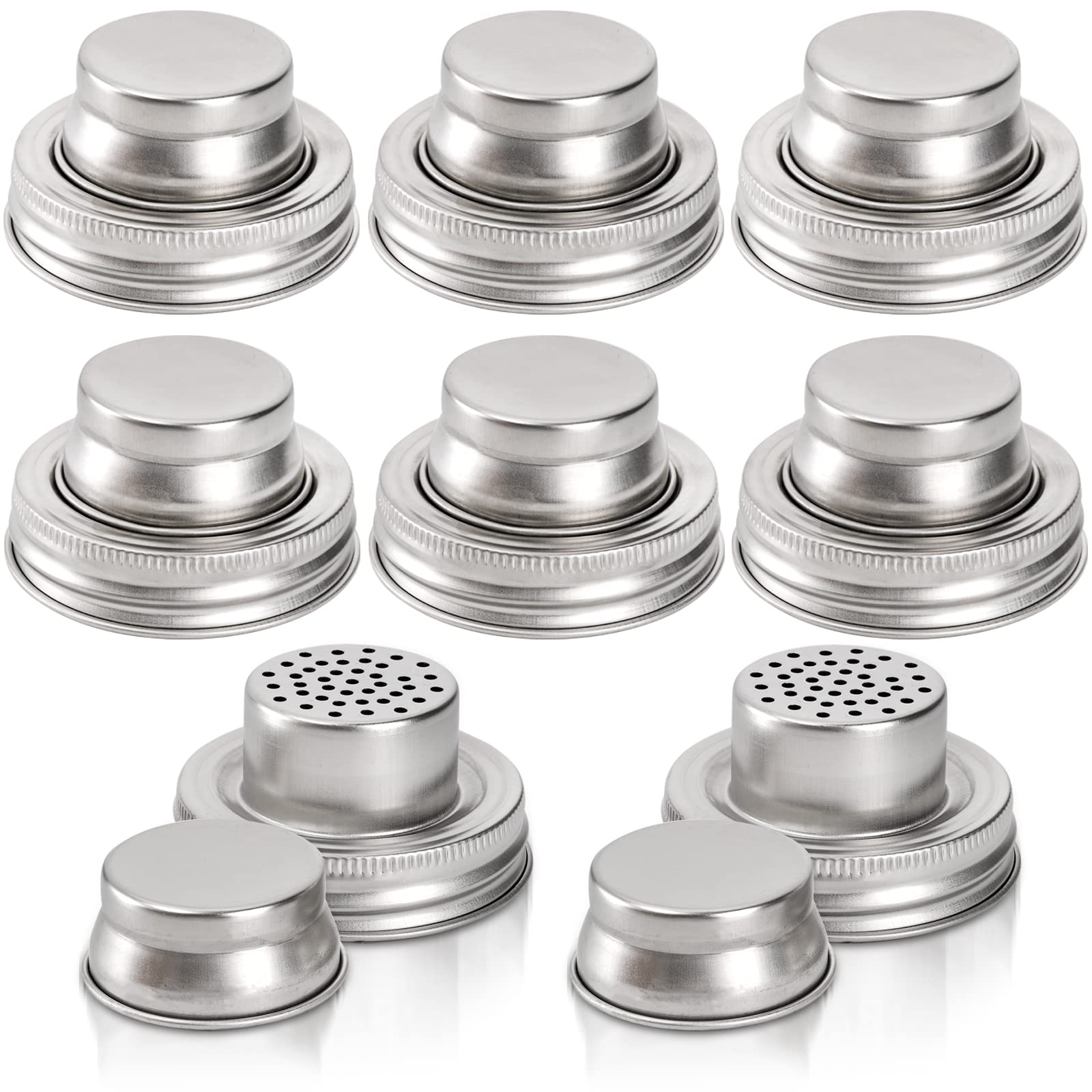 Lyellfe 8 Pack Mason Jar Shaker Lids, Stainless Steel Shaker Lids for Mason Jars, Mason Jar Spice Lid with Silicone Seal for Regular Mouth Jar (Jar Not Included)