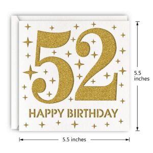 MAGJUCHE Gold 52nd Birthday Card, Laser Cut Glitter Woman Man Age 52 Gift For Mother, Father, Sister