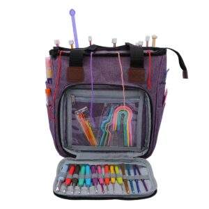 Knitting Yarn Bag, Portable Crochet Storage Tote Bag for Crochet Hooks, Knitting Needles, Yarn Skeins,Knitting Accessories Organizer,Suitable for Beginners and Experienced Crochet Lovers (Purple)