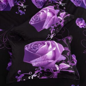 WONGS BEDDING Duvet Cover Set King, 3 Pieces Valentine's Day Bedding Set with 2 Pillowcases, Purple Rose Gifts for Gril Duvet Cover King 90"x104"