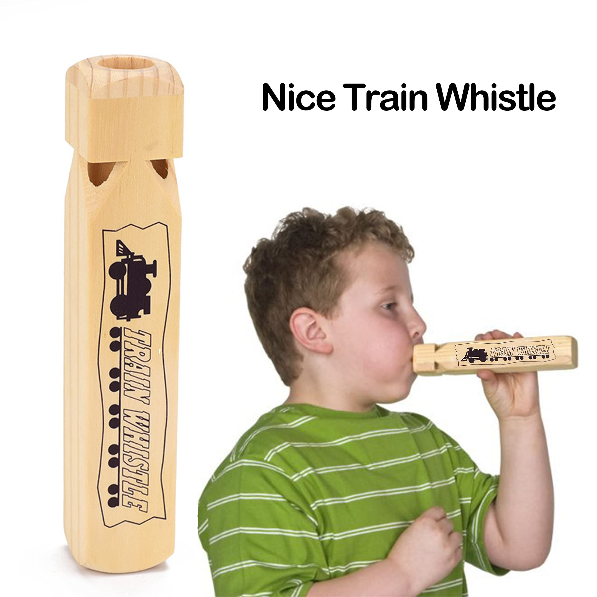 MYUBWTF Solid Wood Train Whistle 4 Tones, Noisemaker Toys and Conductor Whistle for Birthday Party Carnival Prize Game Cheering Prop or Educational