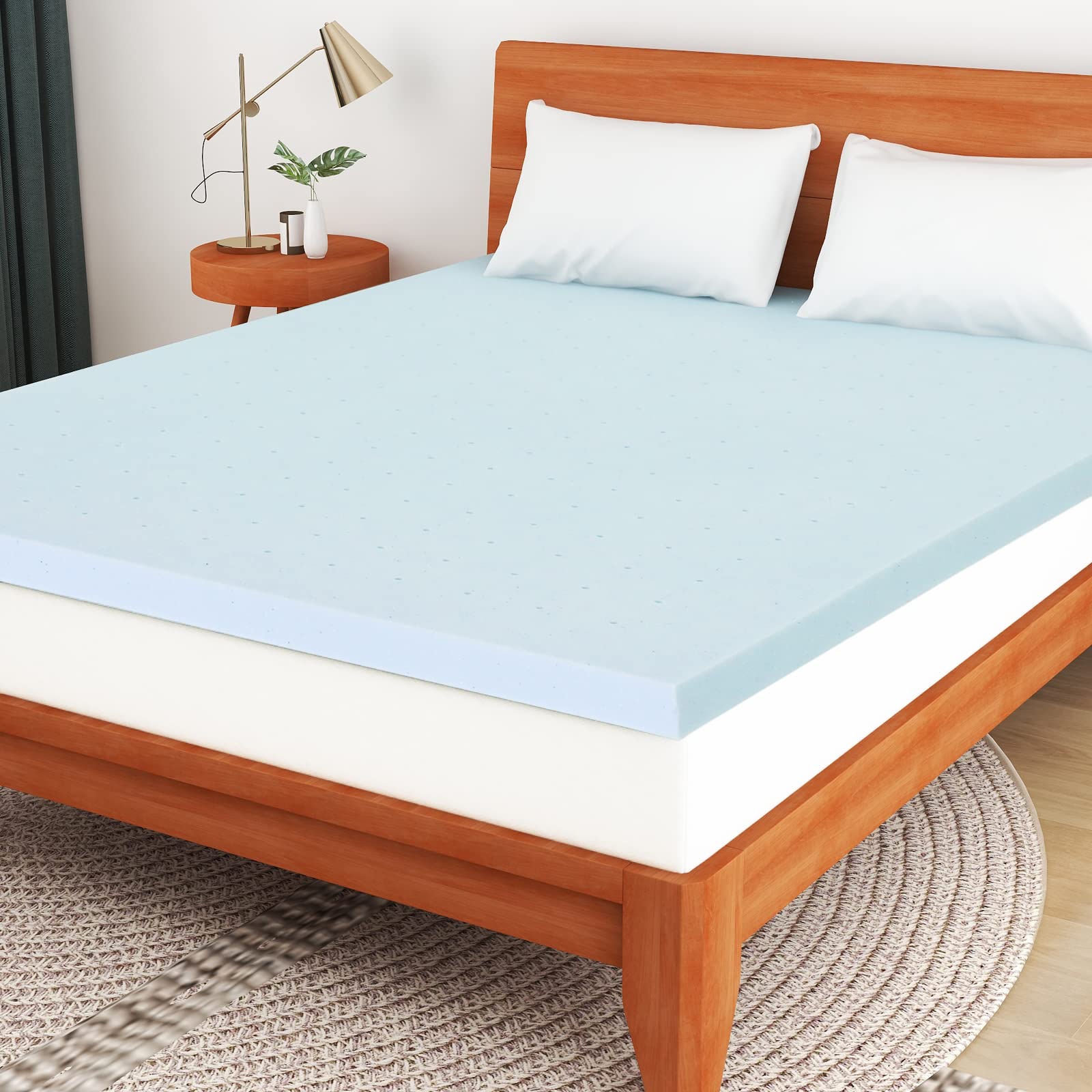 IULULU Mattress Topper - 3 Inch Gel Memory Foam Mattress Topper for King Size Bed, Blue