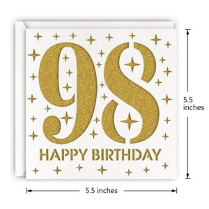 MAGJUCHE Gold 98th Birthday Card, Laser Cut Glitter Woman Man Age 98 Gift For Mother, Grandmother, Father