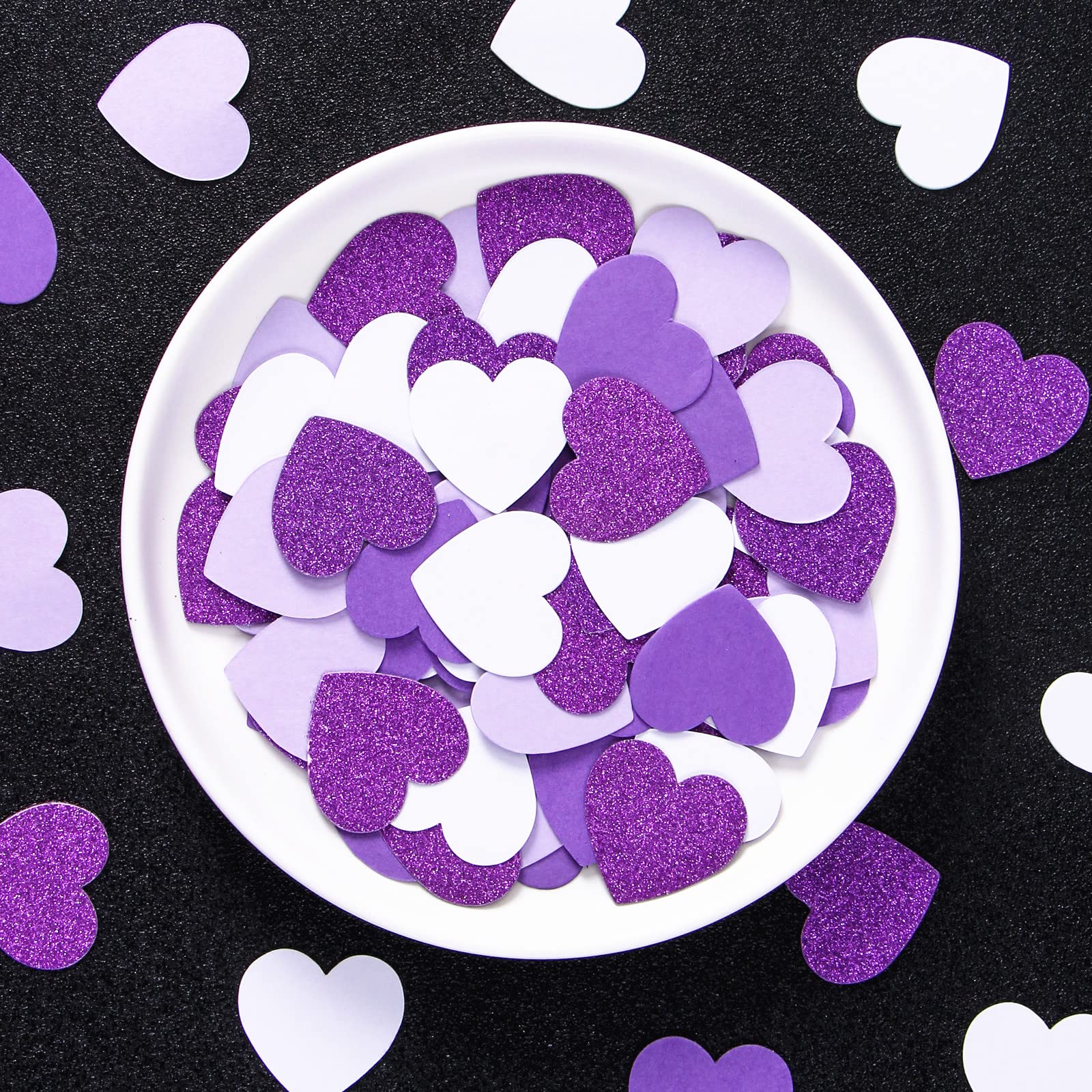 Purple White Lavender Heart Confetti - 300pcs Valentines Mothers Day Decor Glitter Paper Dots Bridal Baby Shower Wedding Bachelorette Engagement Birthday Party Table Decorations Lasting Surprise