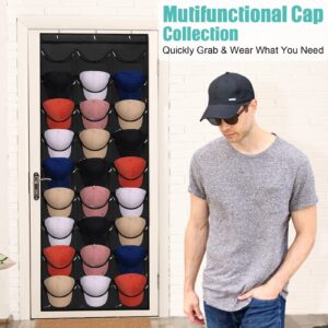 Tiblue Hat Rack for Baseball Caps, 27 Pockets Organizer, Hanging Over the Door Storage Closet Wall with Large Clear & 3 Hooks Holder Hanger for Sport