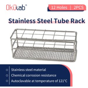 Test Tube Rack, 2pcs of 12 Holes Stainless Steel Test Tube Racks, Suitable for Tubes of Dia.≤21mm, Wire Constructed Test Tube Holder, for Classroom, Lab, TTRS12A2