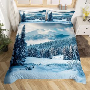 castle fairy snow mountain bedding set,3d cedar printed duvet cover for kids teen boys girls,snow scene comforter cover decorative room,winter nature quilt cover with 2 pillowcases,king size