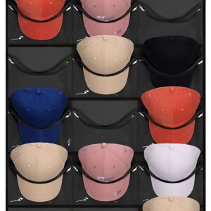 Tiblue Hat Rack for Baseball Caps, 27 Pockets Organizer, Hanging Over the Door Storage Closet Wall with Large Clear & 3 Hooks Holder Hanger for Sport