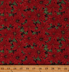 cotton christmas holiday seasonal winter flowers floral poinsettias home sweet holiday deb strain black cotton fabric print by the yard (d504.71)