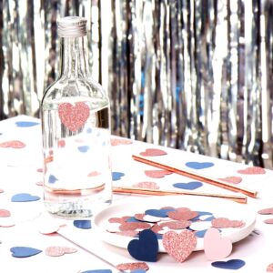 Navy-Blue Pink Rose-gold Heart Confetti - 300pcs Valentines Day Decor Glitter Paper Dots Gender Reveal Graduations Wedding Bachelorette Engagement Birthday Party Table Decorations Lasting Surprise