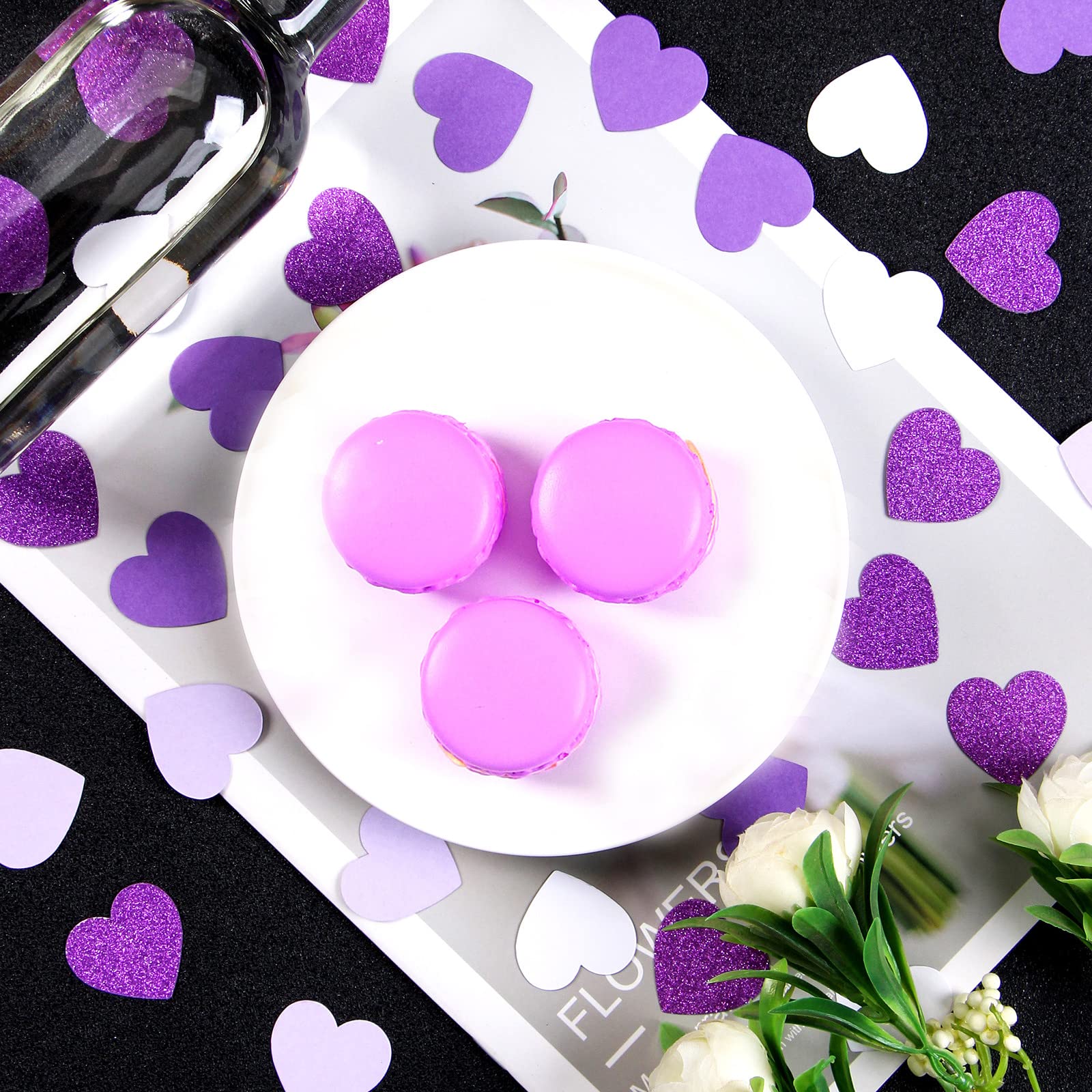 Purple White Lavender Heart Confetti - 300pcs Valentines Mothers Day Decor Glitter Paper Dots Bridal Baby Shower Wedding Bachelorette Engagement Birthday Party Table Decorations Lasting Surprise