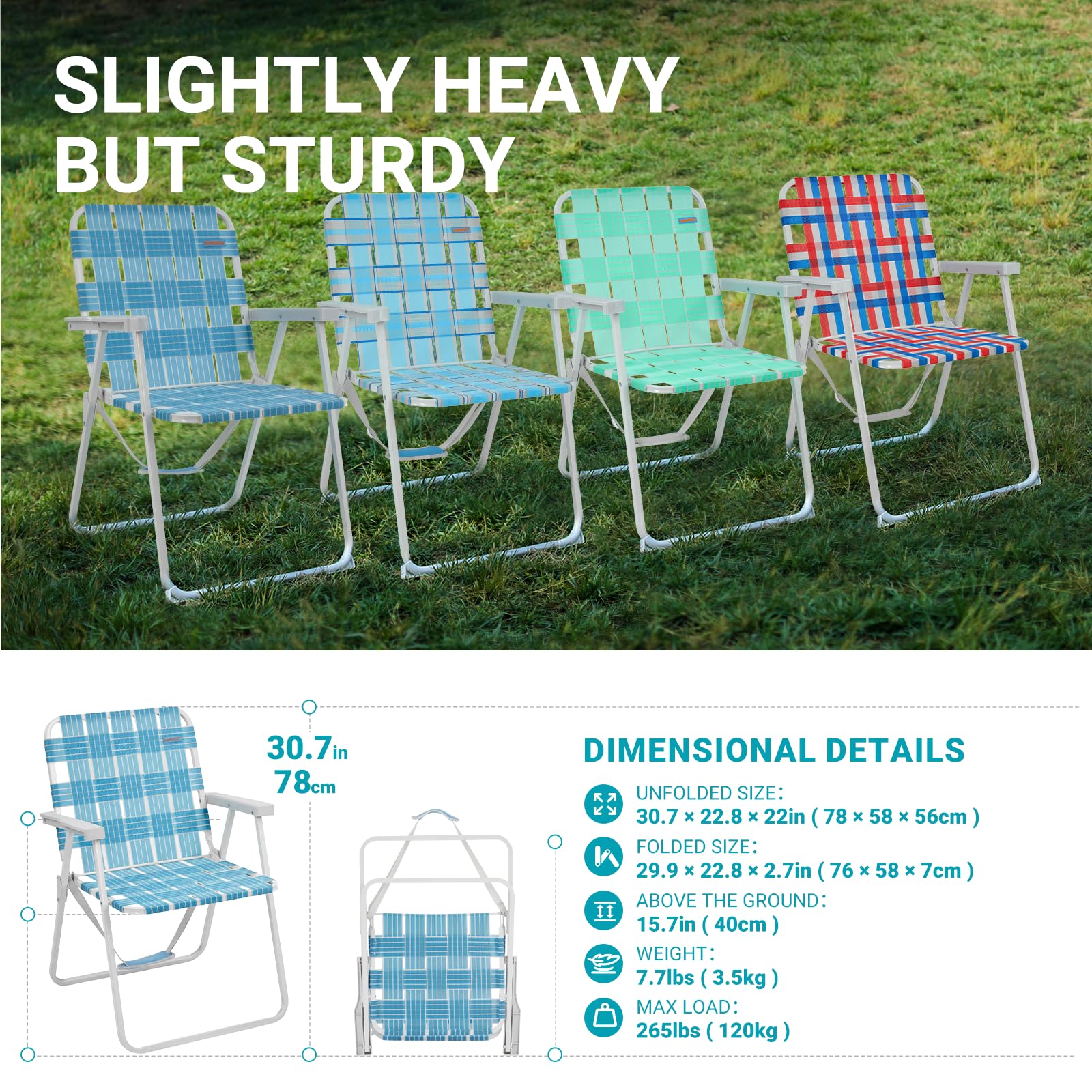 #WEJOY 2 Pack Folding Webbed Lawn Beach Chair,Heavy Duty Portable Chairs for Outside with Hard Arm,Carry Strap for Outdoor Camping Garden Concert Festival Sand Picnic BBQ