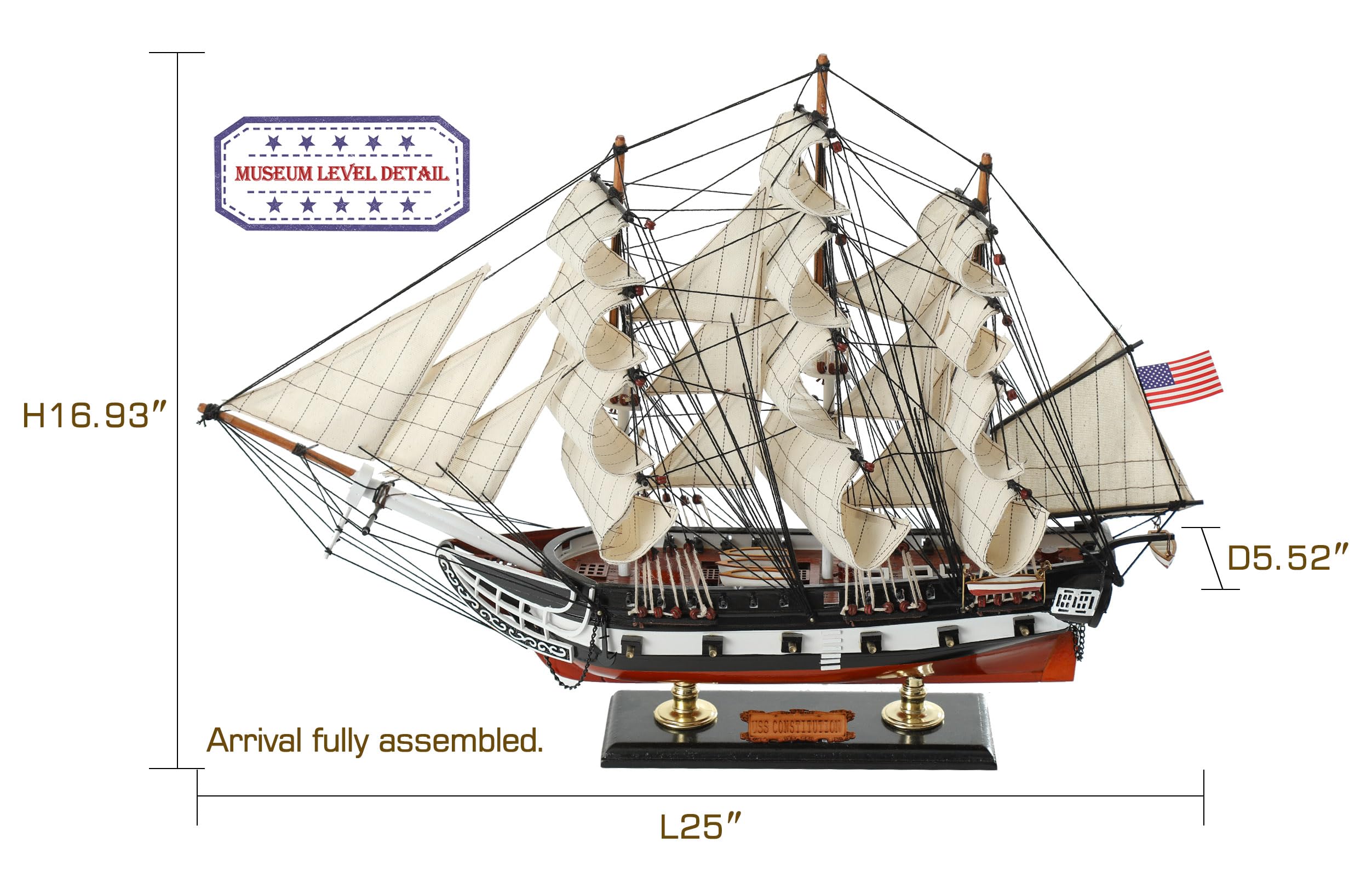 SAILINGSTORY Wooden Model Ship USS Constitution 1/150 Scale Replica Ship Model Sailboat Decor