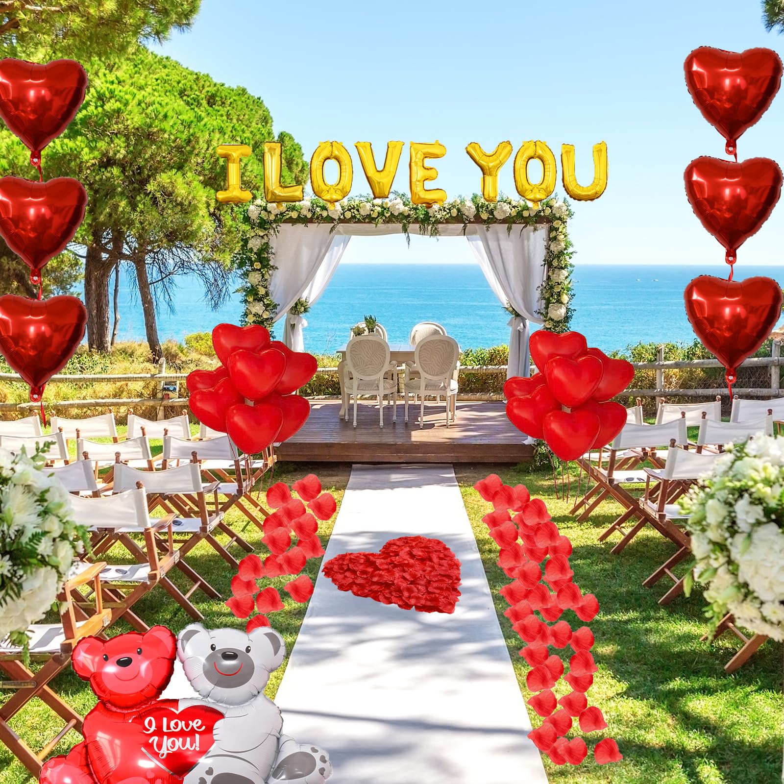 Tayuvira I Love You Balloons And Red Heart Balloons Set ，Heart Balloons Kit With 1000 Pcs Dark-Red Silk Rose .I Love You Decoration For Anniversary Confession Proposal Wedding Valentine Day