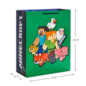 Hallmark Minecraft Gift Bag Bundle (2 Bags: 13" Large Blue Bag, 15" Extra Large Green) for Birthdays, Christmas, Valentine's Day, Halloween, Kids Parties