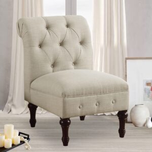 rosevera avondale upholstered tufted fine polyester loveseat sofa bench with armless design easy assembly for living room bedroom, beige chair