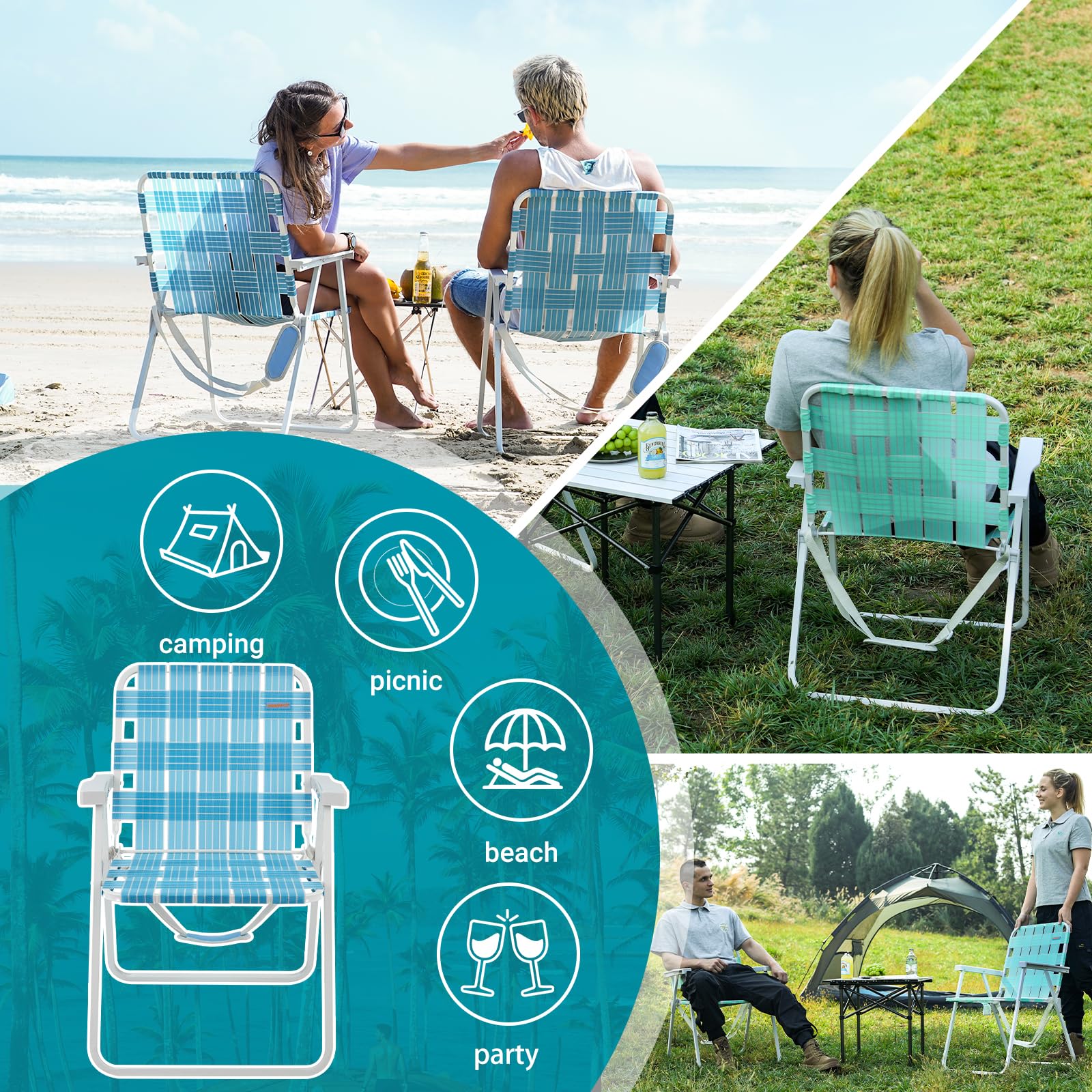 #WEJOY 2 Pack Folding Webbed Lawn Beach Chair,Heavy Duty Portable Chairs for Outside with Hard Arm,Carry Strap for Outdoor Camping Garden Concert Festival Sand Picnic BBQ