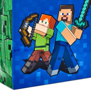 Hallmark Minecraft Gift Bag Bundle (2 Bags: 13" Large Blue Bag, 15" Extra Large Green) for Birthdays, Christmas, Valentine's Day, Halloween, Kids Parties