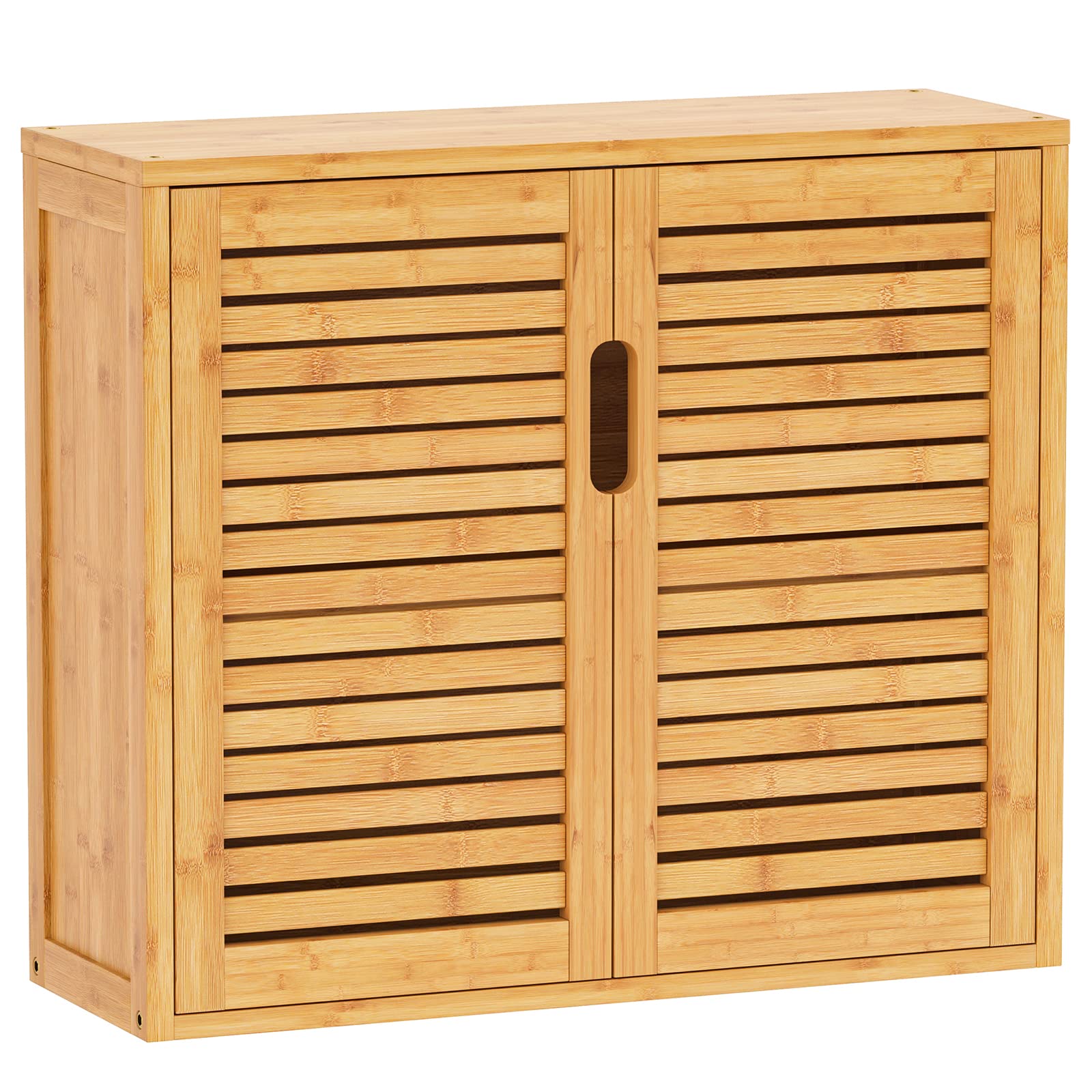 VIAGDO Wall Cabinet Bathroom Storage Cabinet Wall Mounted with Adjustable Shelves Inside, Double Door Medicine Cabinet, Utility Cabinet Organizer Over Toilet, Bamboo, 23.2''Lx8.3''Wx20.1''H