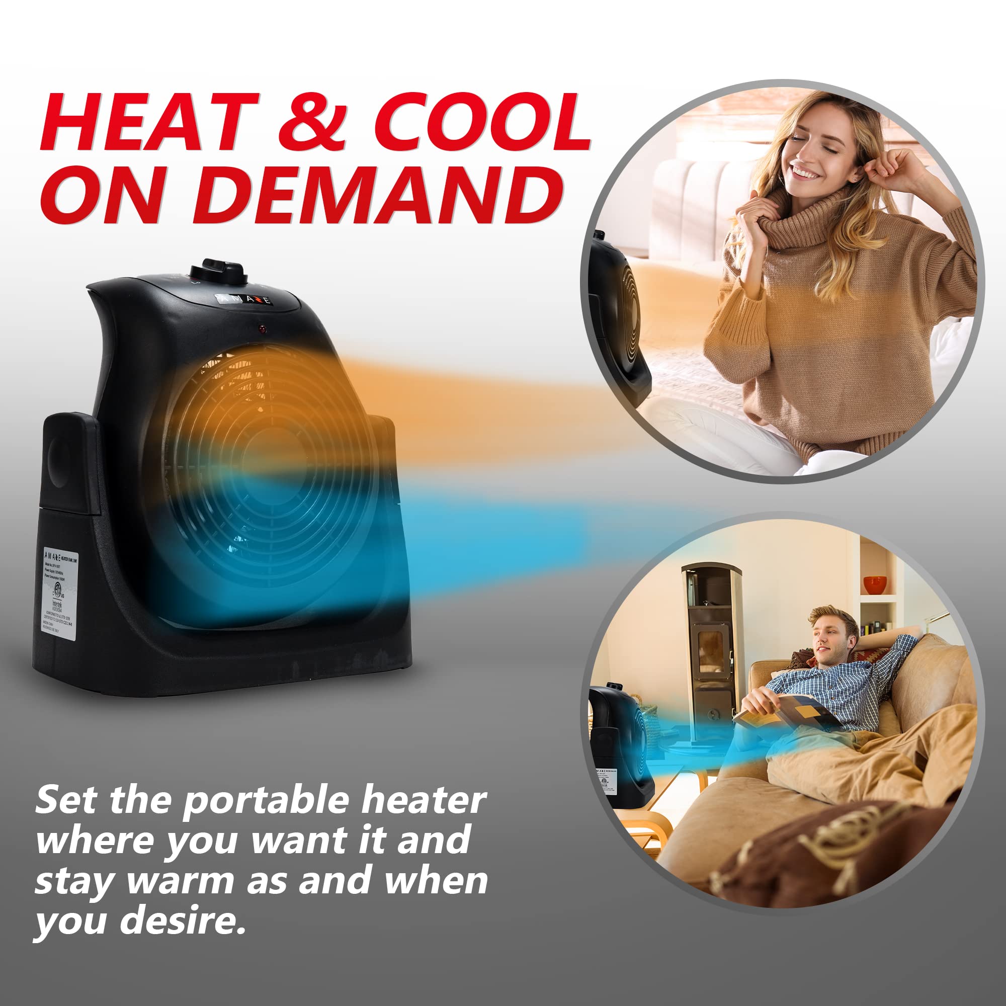 Amaze-Heater Dual Comfort 1500W Space Heater & Fan, Portable, Energy Efficient, Modern Style, Indoor Use