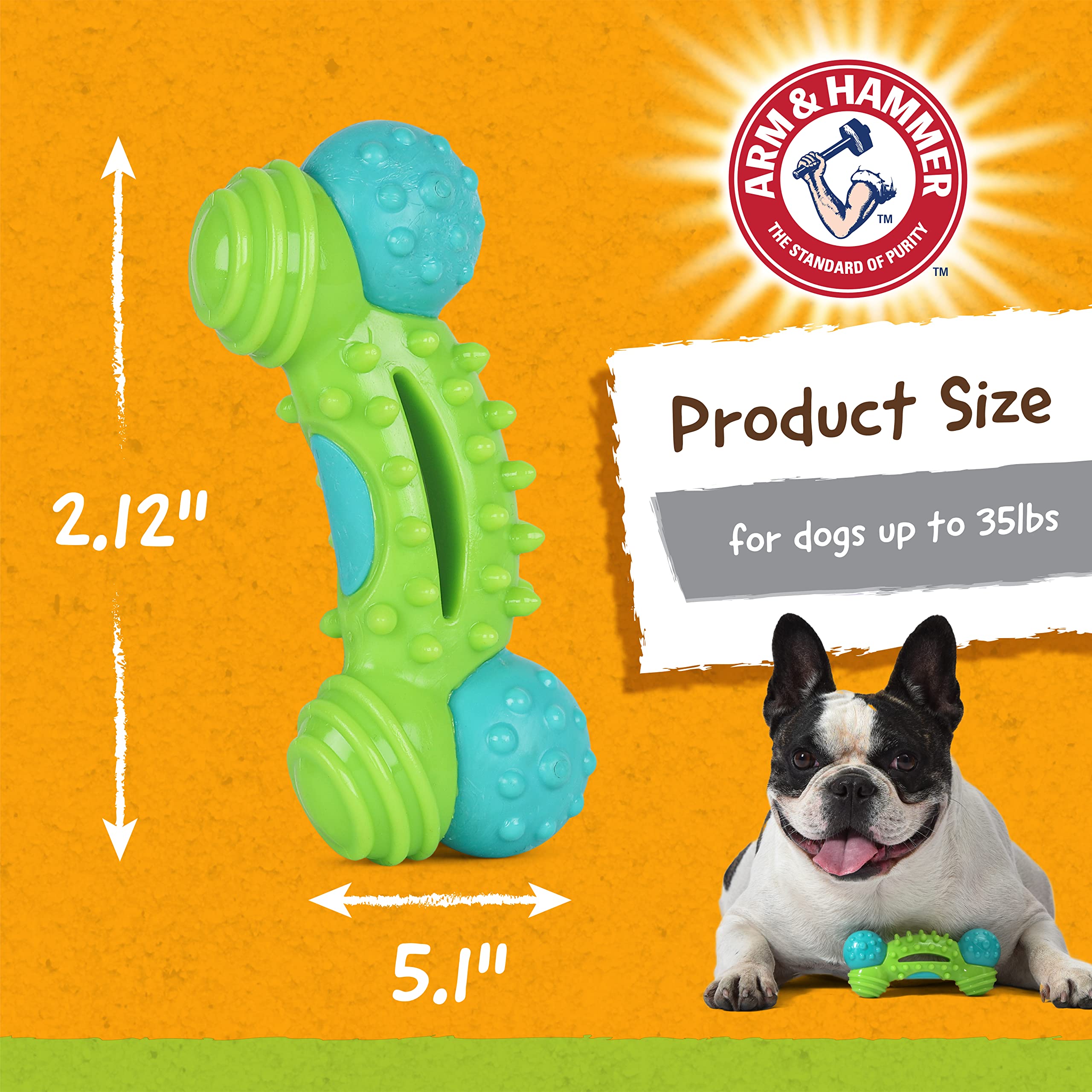 Arm & Hammer for Pets Nubbies Duality Bone Dental Dog Toy- Best Dog Chew Toy for Moderate Chewers- Dog Dental Toy Helps Reduce Plaque & Tartar- Green Apple Flavor Baking Soda (Pack of 1)