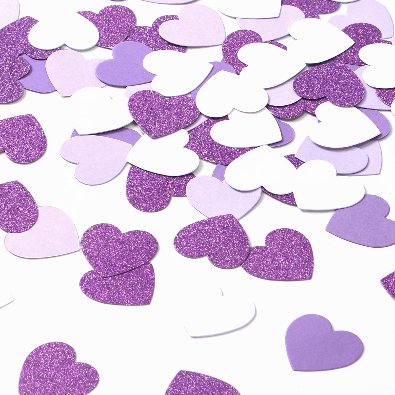 Purple White Lavender Heart Confetti - 300pcs Valentines Mothers Day Decor Glitter Paper Dots Bridal Baby Shower Wedding Bachelorette Engagement Birthday Party Table Decorations Lasting Surprise