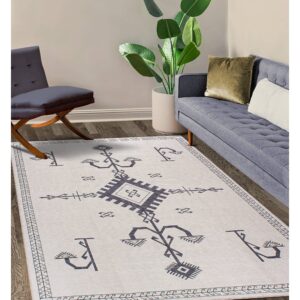 GLN Rugs Bohemian Collection - Machine Washable Area Rug, Bohemian Vintage Washable Rug, Non Slip Area Rug, Low Pile Chenille Living Room Rug, Bedroom Rug, Bathroom Rug (2'x3' Beige Rug)