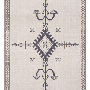 GLN Rugs Bohemian Collection - Machine Washable Area Rug, Bohemian Vintage Washable Rug, Non Slip Area Rug, Low Pile Chenille Living Room Rug, Bedroom Rug, Bathroom Rug (2'x3' Beige Rug)