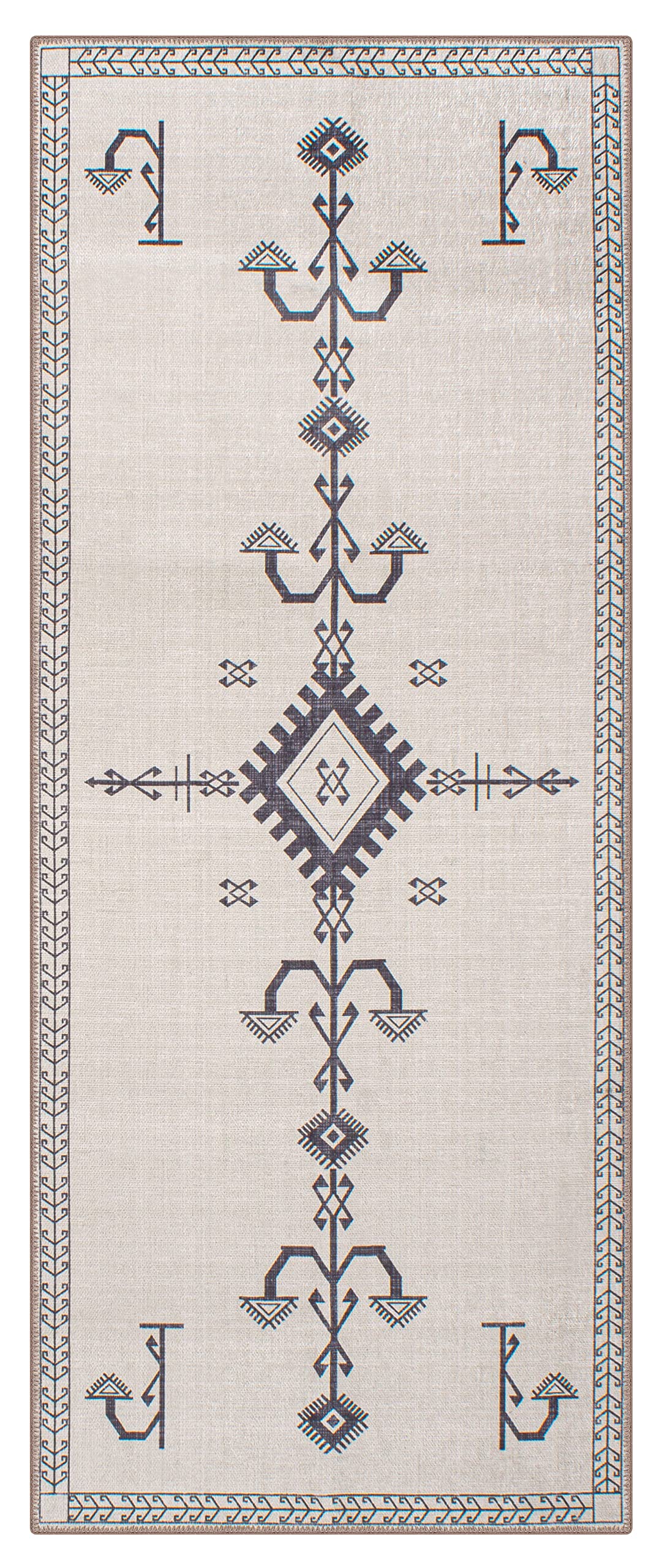 GLN Rugs Bohemian Collection - Machine Washable Area Rug, Bohemian Vintage Washable Rug, Non Slip Area Rug, Low Pile Chenille Living Room Rug, Bedroom Rug, Bathroom Rug (2'x3' Beige Rug)