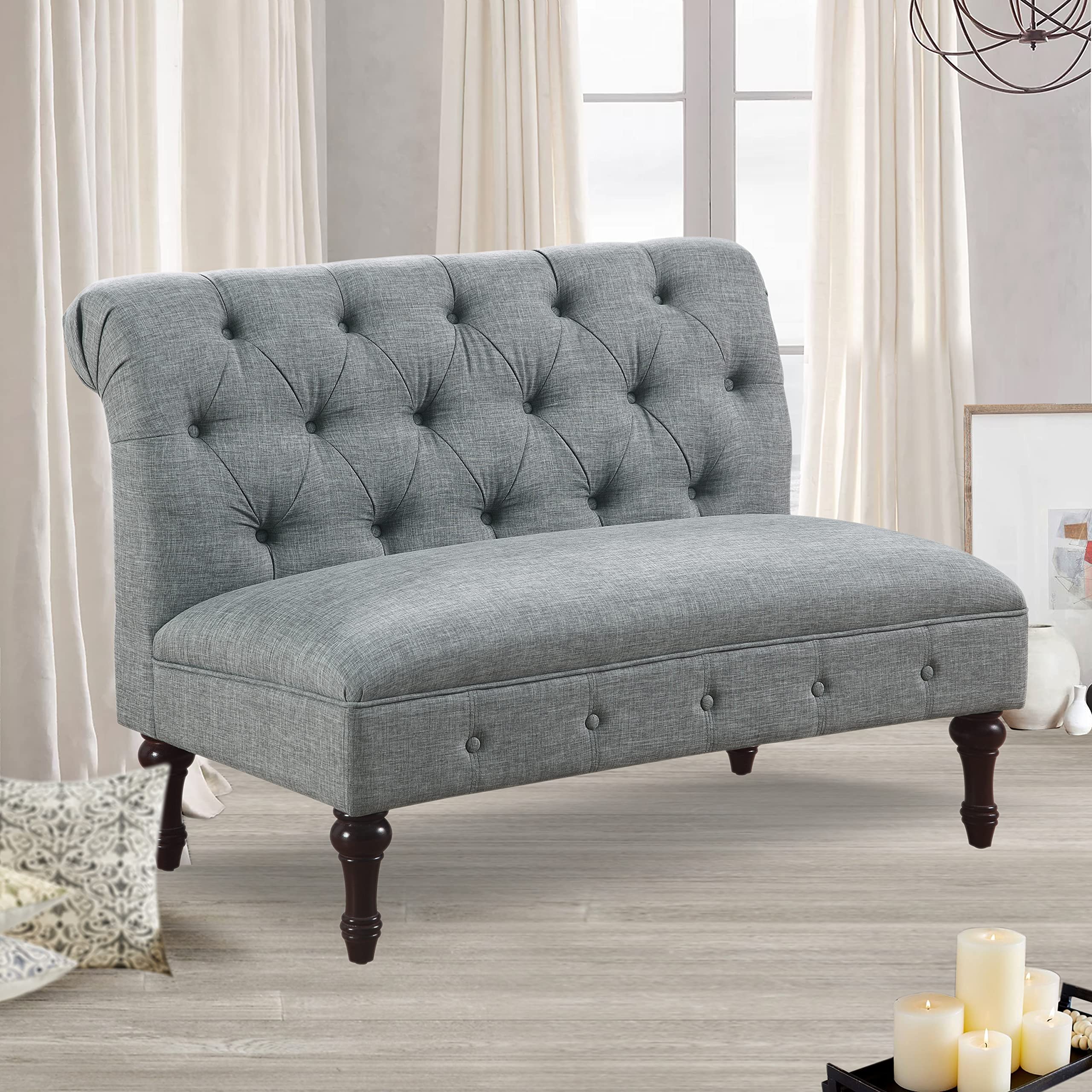 Rosevera Avondale Upholstered Tufted Fine Polyester Chair Sofa Bench with Armless Design Easy Assembly for Living Room Bedroom, Grey Loveseat