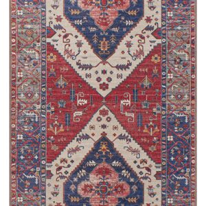 GLN Rugs Vintage Collection - Machine Washable Area Rug, Vintage Washable Rug, Non Slip Area Rug, Low Pile Living Room Rug, Bedroom Rug, Bathroom Rug - Easy Clean (2'x3' Red Rug)