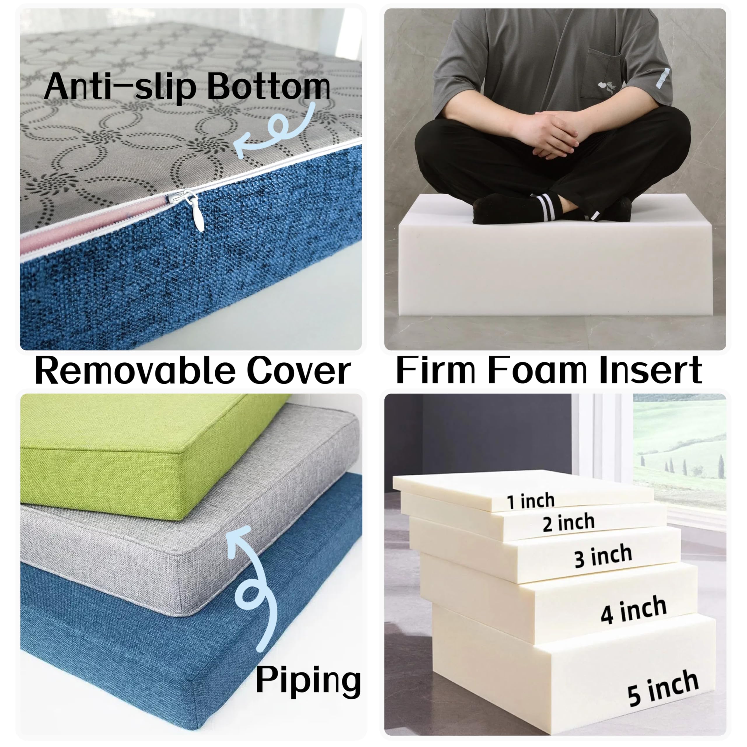 SINCERE Custom Cushions Replacement for Bench Indoor Outdoor Furniture, Window Seat Pad Back Pillow, Cut to Size Foam Mattress Pad, Non-Slip Waterproof Patio Chair Chaise Lounger Deep Seating Cushion