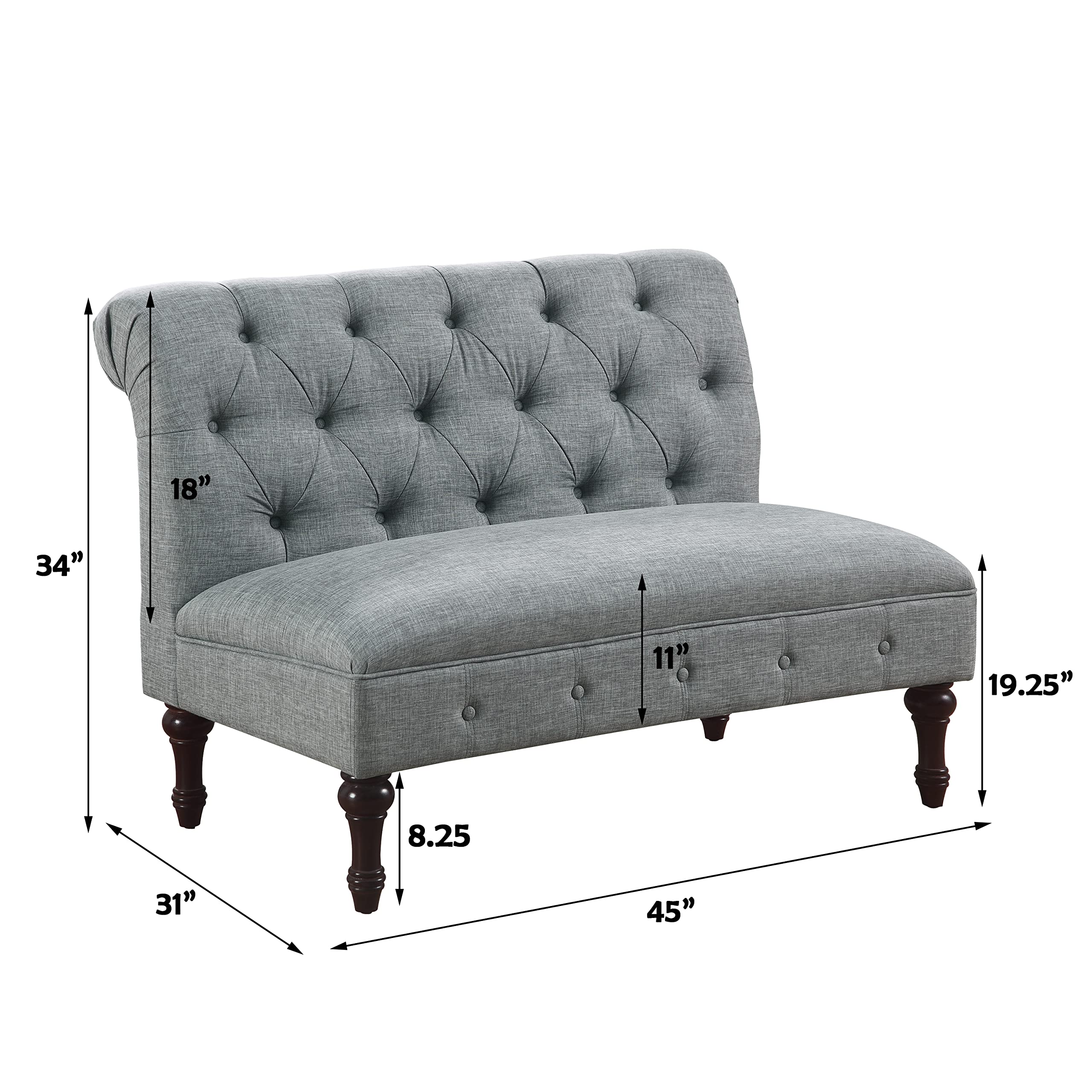 Rosevera Avondale Upholstered Tufted Fine Polyester Chair Sofa Bench with Armless Design Easy Assembly for Living Room Bedroom, Grey Loveseat