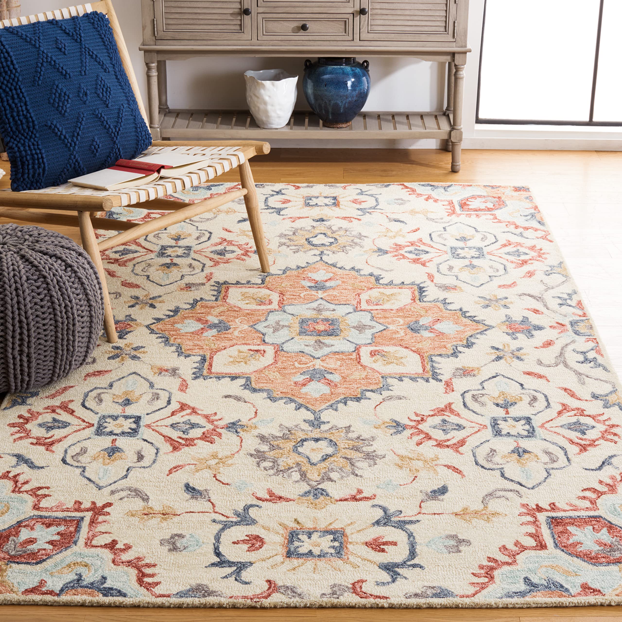 SAFAVIEH Metro Collection Accent Rug - 3' x 5', Beige & Rust, Handmade Wool, Ideal for High Traffic Areas in Entryway, Living Room, Bedroom (MET354B)