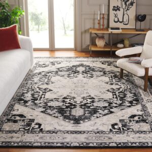 safavieh brentwood collection 10' x 13' black/ivory bnt852z medallion distressed non-shedding living room dining bedroom area rug