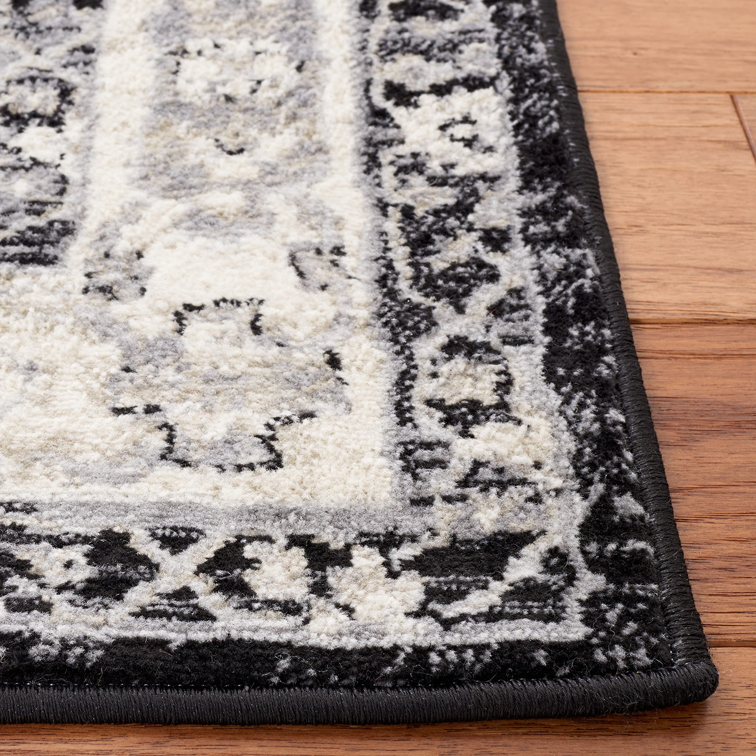 SAFAVIEH Brentwood Collection 10' x 13' Black/Ivory BNT852Z Medallion Distressed Non-Shedding Living Room Dining Bedroom Area Rug