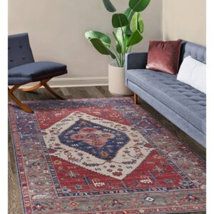 GLN Rugs Vintage Collection - Machine Washable Area Rug, Vintage Washable Rug, Non Slip Area Rug, Low Pile Living Room Rug, Bedroom Rug, Bathroom Rug - Easy Clean (2'x3' Red Rug)