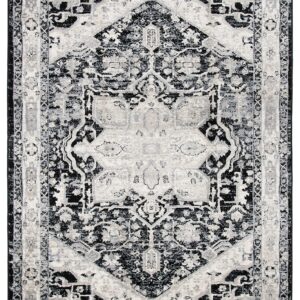 SAFAVIEH Brentwood Collection 10' x 13' Black/Ivory BNT852Z Medallion Distressed Non-Shedding Living Room Dining Bedroom Area Rug