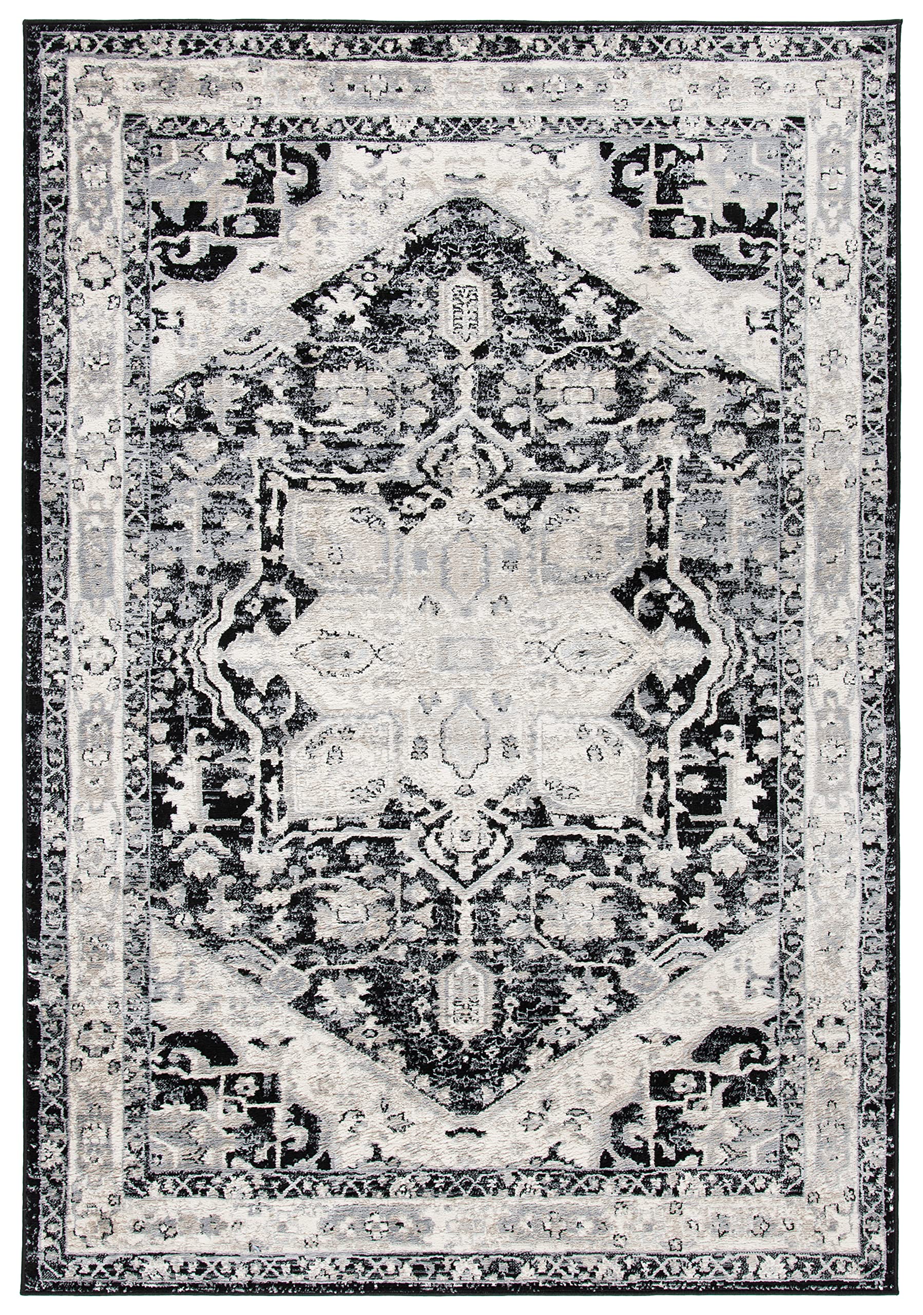 SAFAVIEH Brentwood Collection 10' x 13' Black/Ivory BNT852Z Medallion Distressed Non-Shedding Living Room Dining Bedroom Area Rug