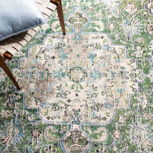 SAFAVIEH Madison Collection Area Rug - 9' x 12', Green & Ivory, Boho Distressed Design, Non-Shedding & Easy Care, Ideal for High Traffic Areas in Living Room, Bedroom (MAD445Y)