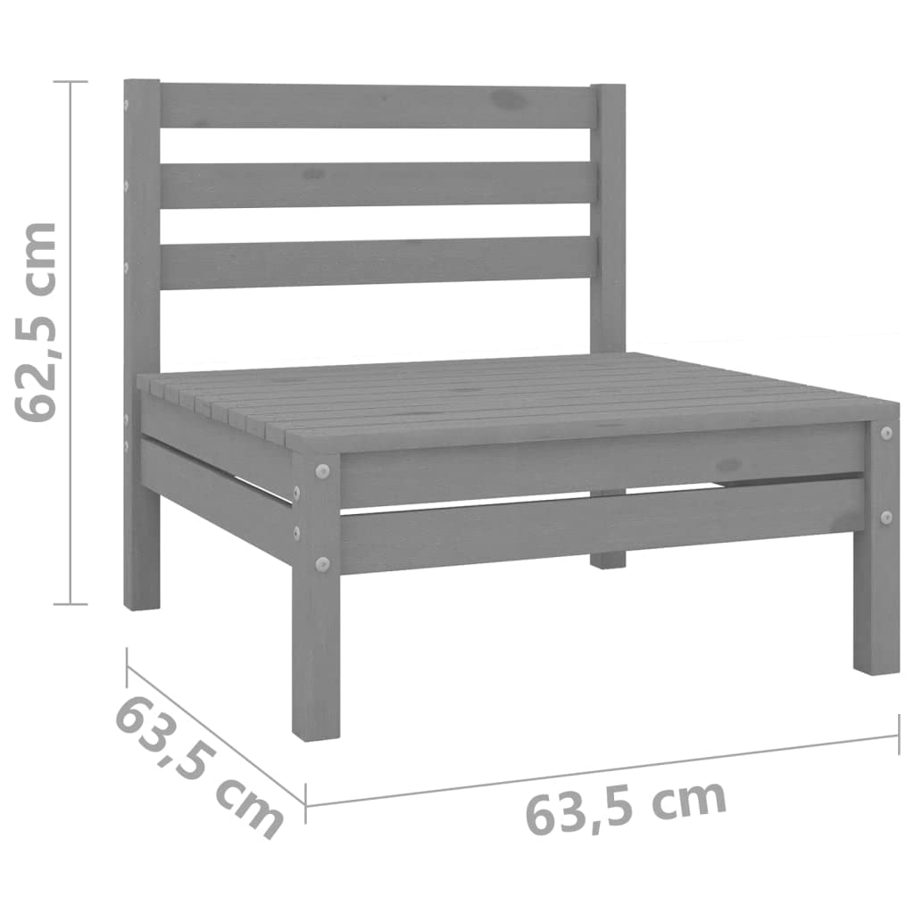 vidaXL Gray Solid Wood Pine 3-Piece Patio Lounge Set - Garden Furniture, Outdoor Seating Arrangement, Modular Design, Easy to Assemble, Includes Two Middle Sofas and a Table